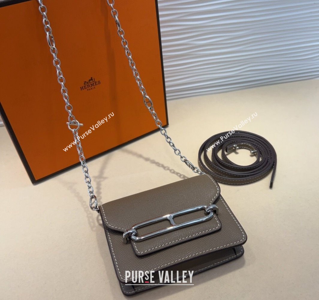Hermes Roulis Slim Wallet Belt Bag Chain Mini bag in Epsom Leather Grey 2025 0317 (99-250317038)