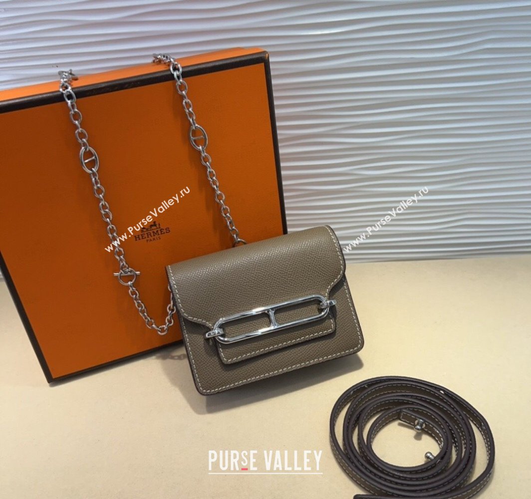Hermes Roulis Slim Wallet Belt Bag Chain Mini bag in Epsom Leather Grey 2025 0317 (99-250317038)