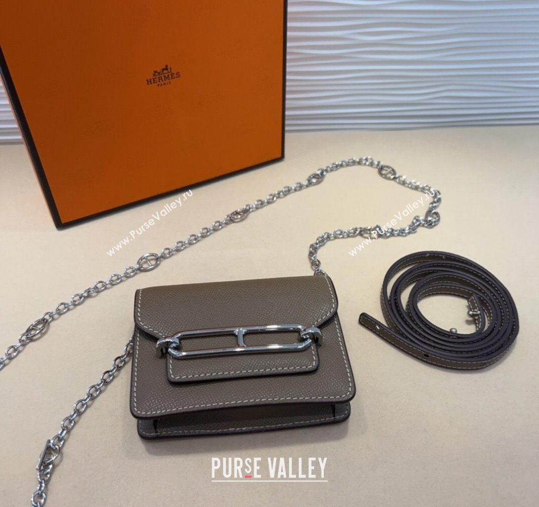 Hermes Roulis Slim Wallet Belt Bag Chain Mini bag in Epsom Leather Grey 2025 0317 (99-250317038)