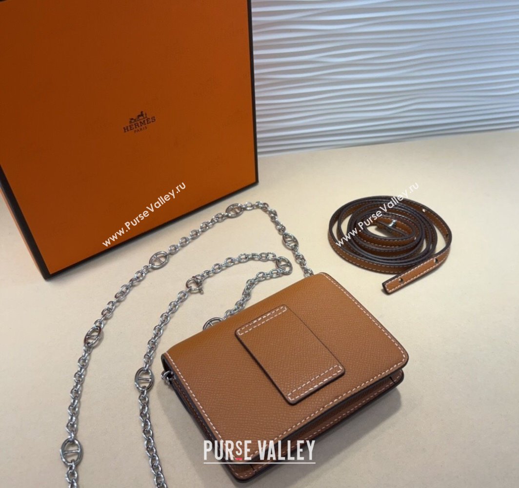 Hermes Roulis Slim Wallet Belt Bag Chain Mini bag in Epsom Leather Brown 2025 0317 (99-250317039)
