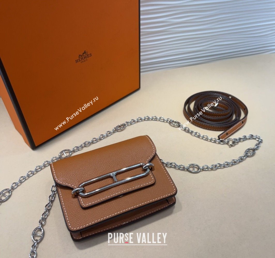 Hermes Roulis Slim Wallet Belt Bag Chain Mini bag in Epsom Leather Brown 2025 0317 (99-250317039)
