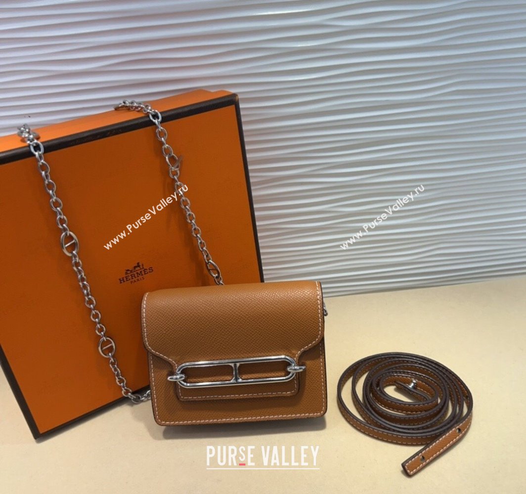 Hermes Roulis Slim Wallet Belt Bag Chain Mini bag in Epsom Leather Brown 2025 0317 (99-250317039)