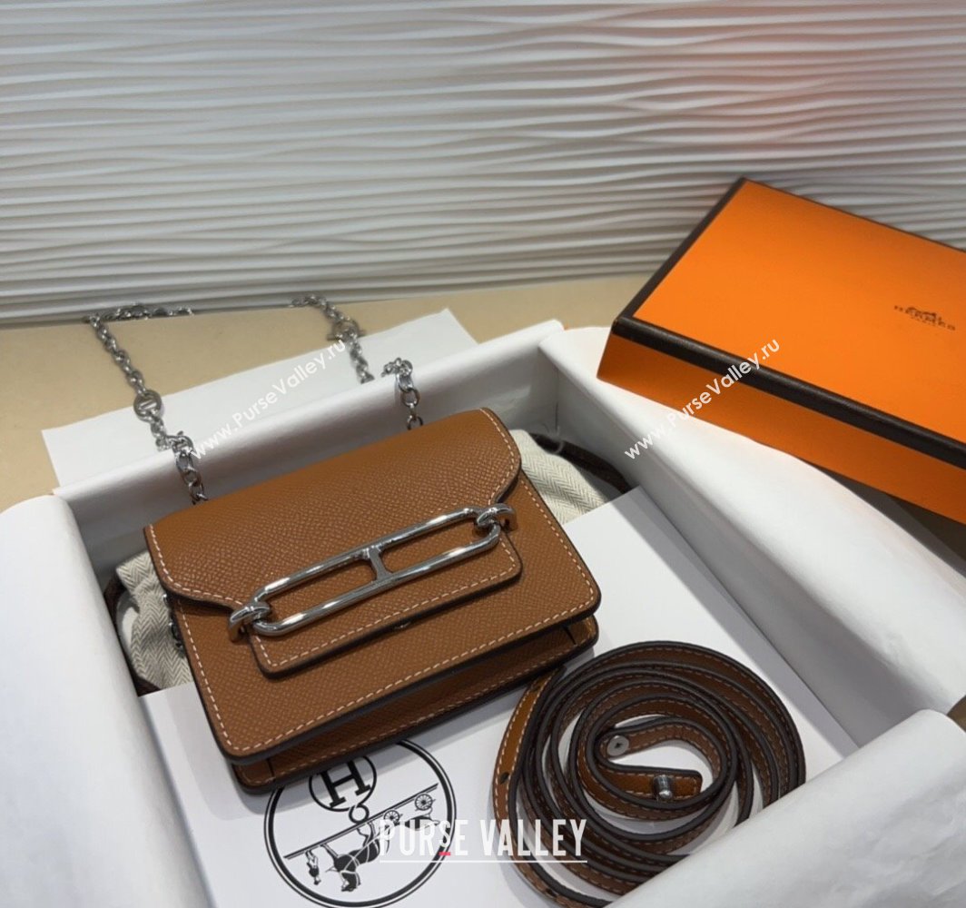 Hermes Roulis Slim Wallet Belt Bag Chain Mini bag in Epsom Leather Brown 2025 0317 (99-250317039)