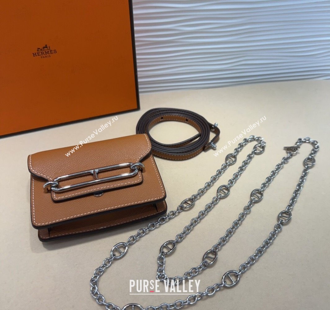 Hermes Roulis Slim Wallet Belt Bag Chain Mini bag in Epsom Leather Brown 2025 0317 (99-250317039)