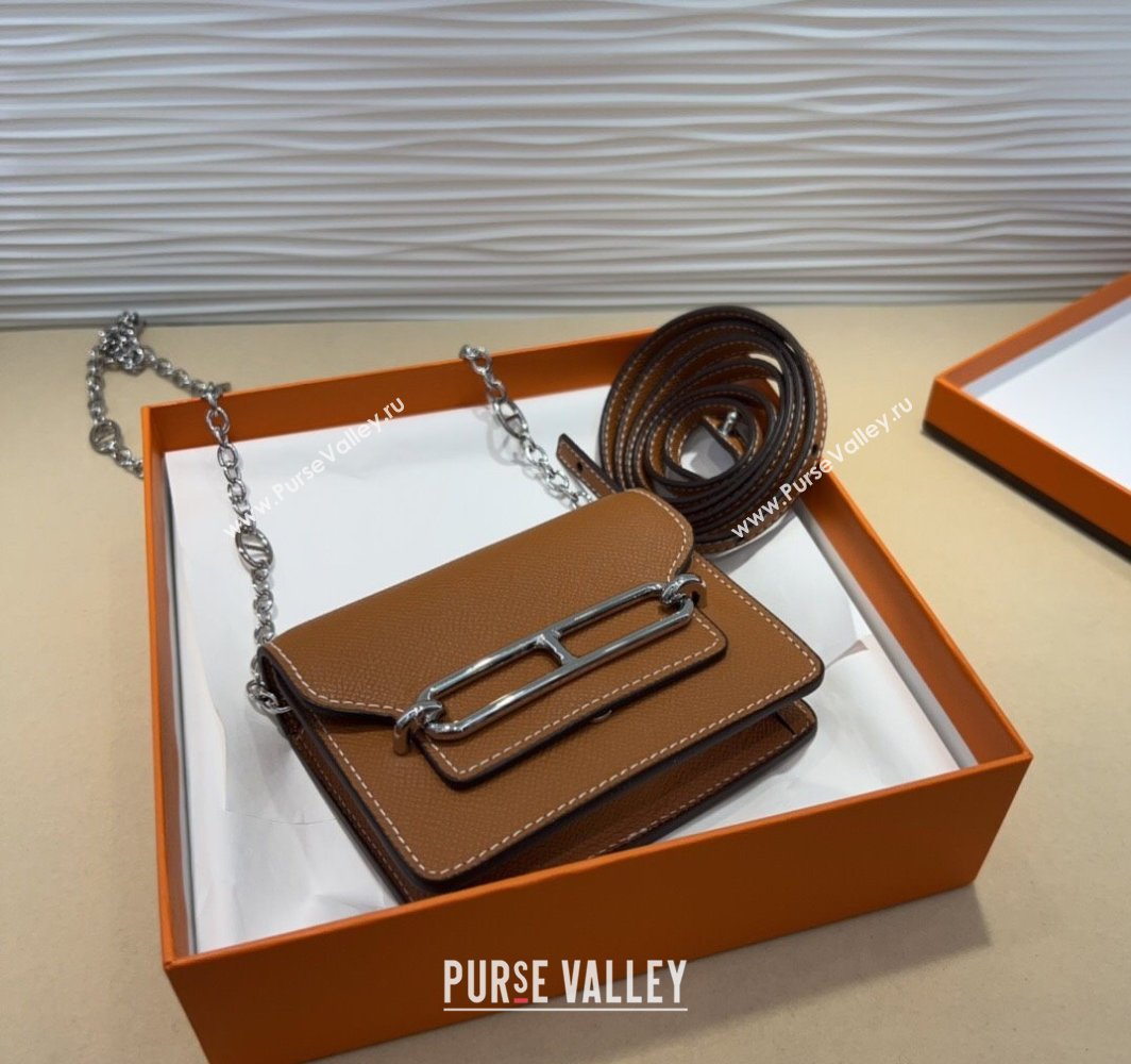 Hermes Roulis Slim Wallet Belt Bag Chain Mini bag in Epsom Leather Brown 2025 0317 (99-250317039)