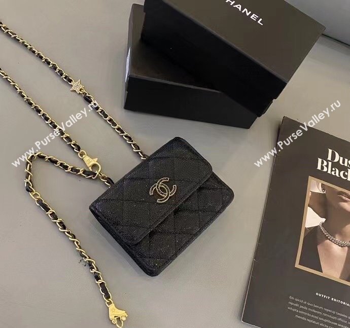 Chanel Grained Calfskin Belt Bag Chain Mini bag Black 2025 0317 (99-250317035)