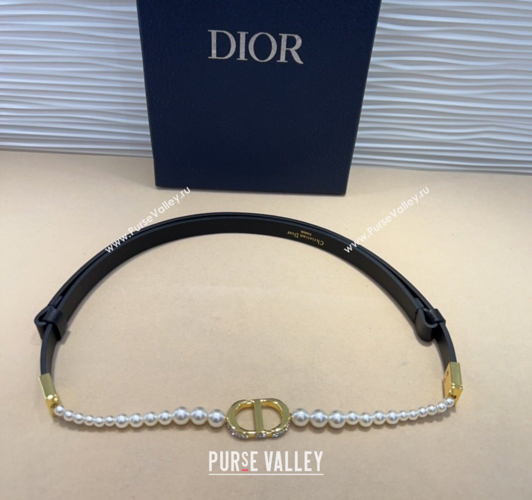Dior Montaigne Pearls Chain Leather Belt 1.8cm 2025 0317 (99-250317043)