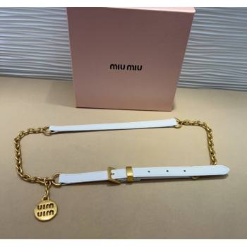 Miu Miu Logo Charm Chain Leather Belt 1.5cm White 2025 0317 (99-250317044)