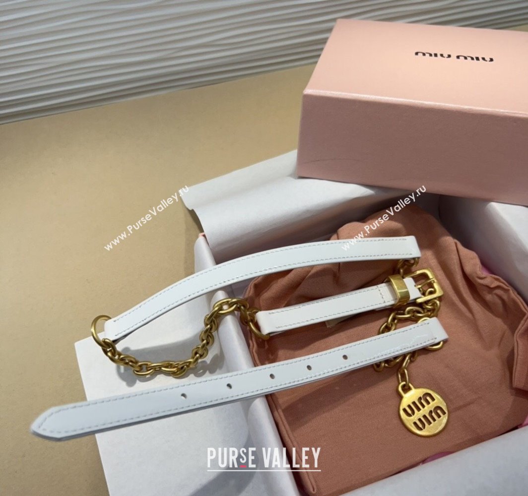 Miu Miu Logo Charm Chain Leather Belt 1.5cm White 2025 0317 (99-250317044)