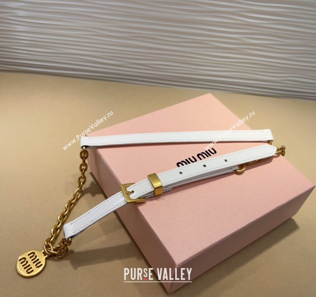 Miu Miu Logo Charm Chain Leather Belt 1.5cm White 2025 0317 (99-250317044)