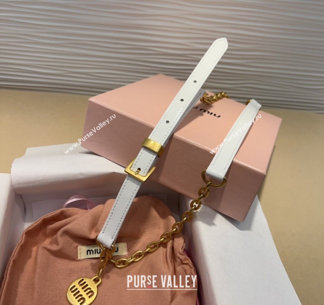 Miu Miu Logo Charm Chain Leather Belt 1.5cm White 2025 0317 (99-250317044)