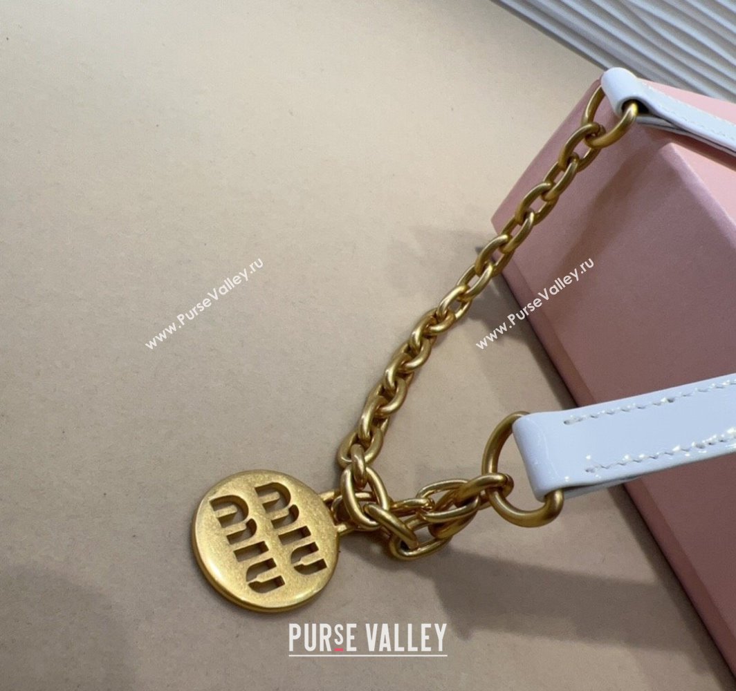 Miu Miu Logo Charm Chain Leather Belt 1.5cm White 2025 0317 (99-250317044)