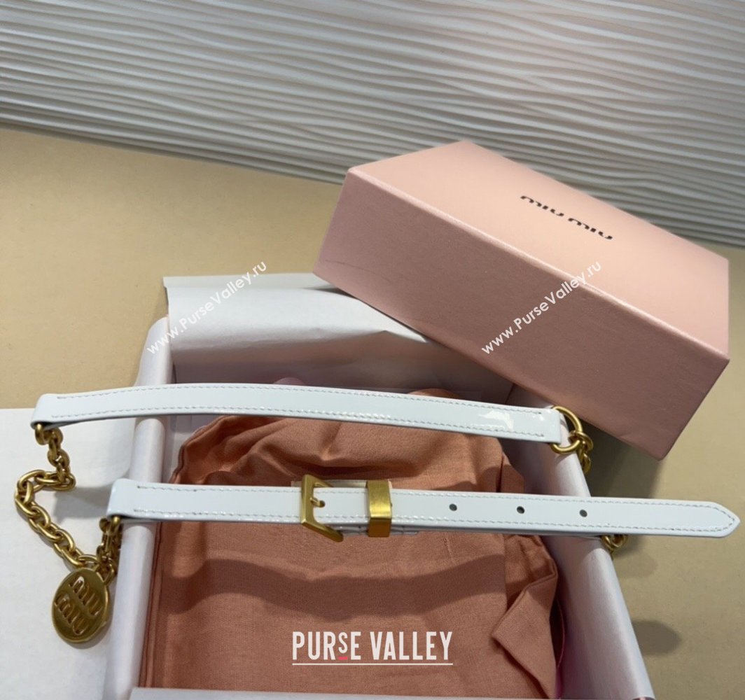 Miu Miu Logo Charm Chain Leather Belt 1.5cm White 2025 0317 (99-250317044)