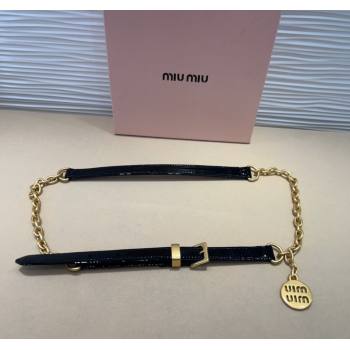 Miu Miu Logo Charm Chain Leather Belt 1.5cm Black 2025 0317 (99-250317045)