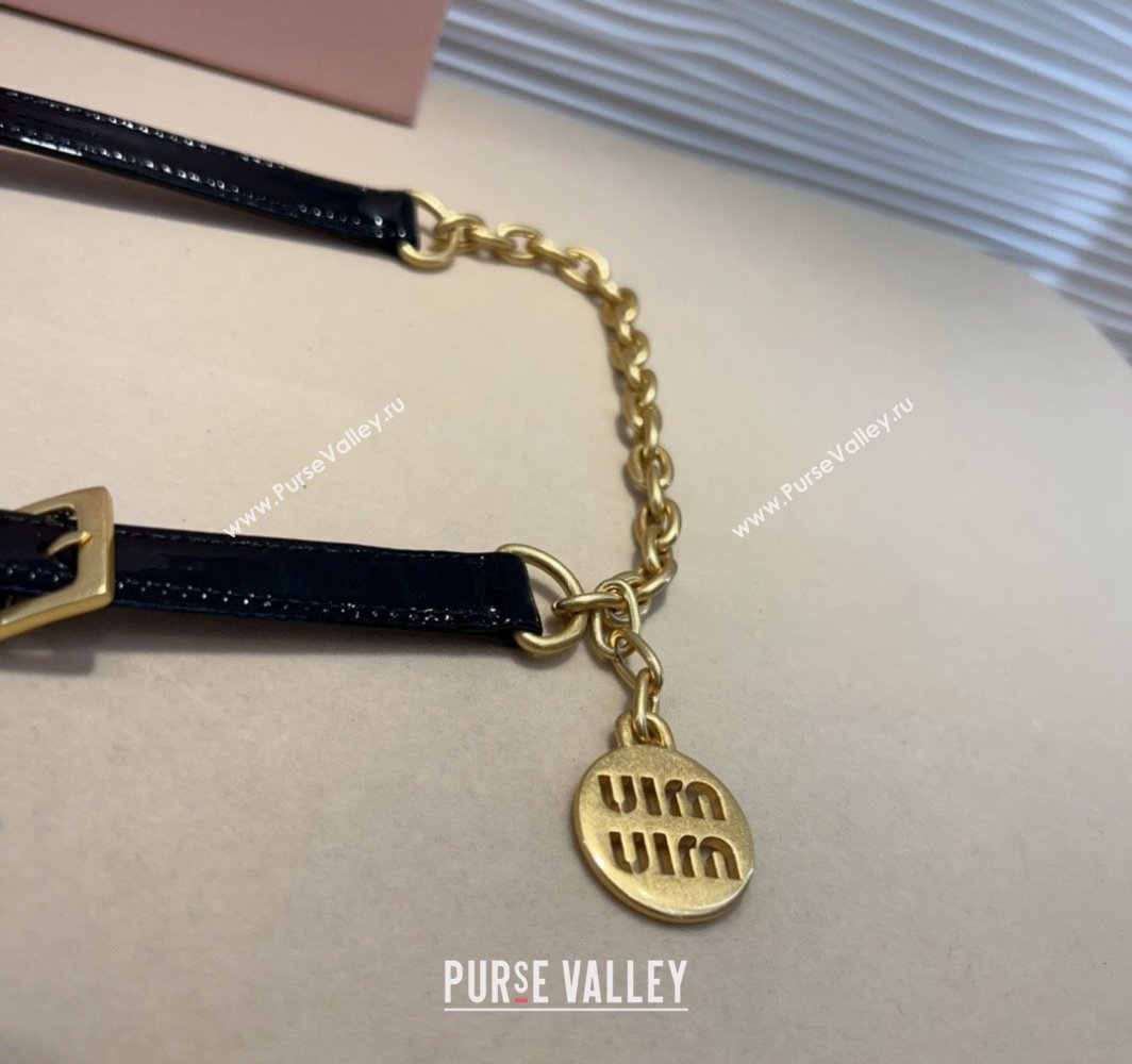 Miu Miu Logo Charm Chain Leather Belt 1.5cm Black 2025 0317 (99-250317045)