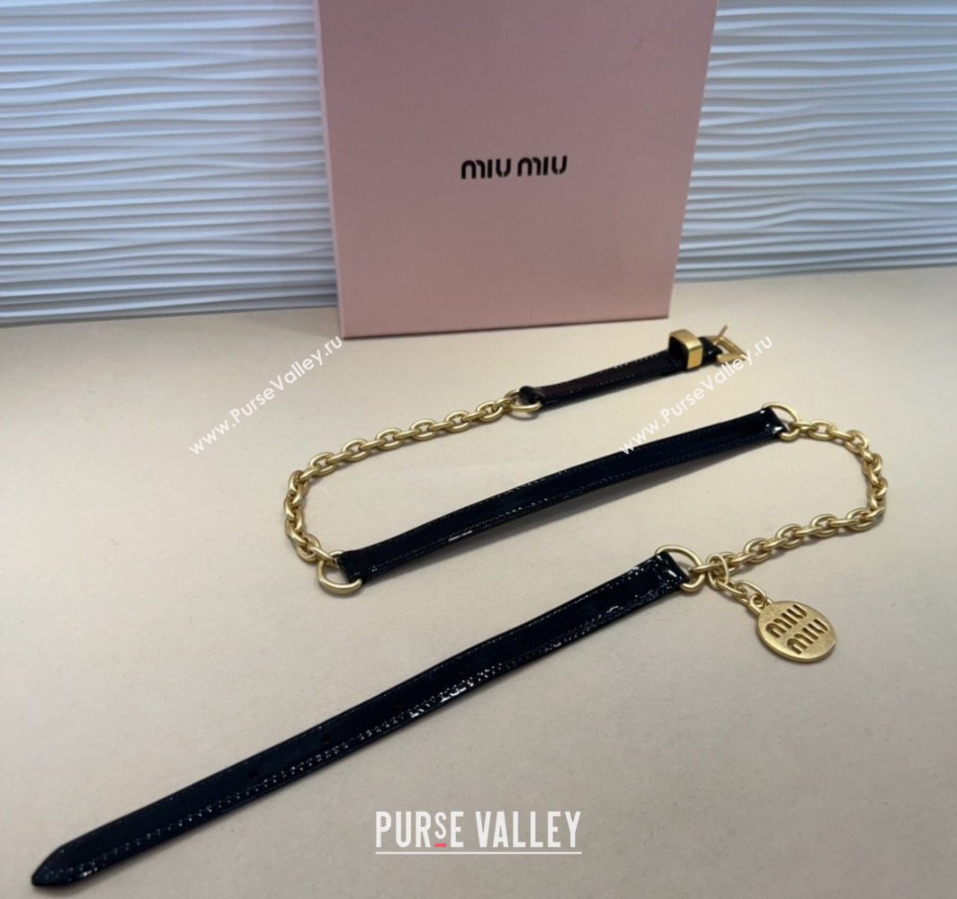 Miu Miu Logo Charm Chain Leather Belt 1.5cm Black 2025 0317 (99-250317045)