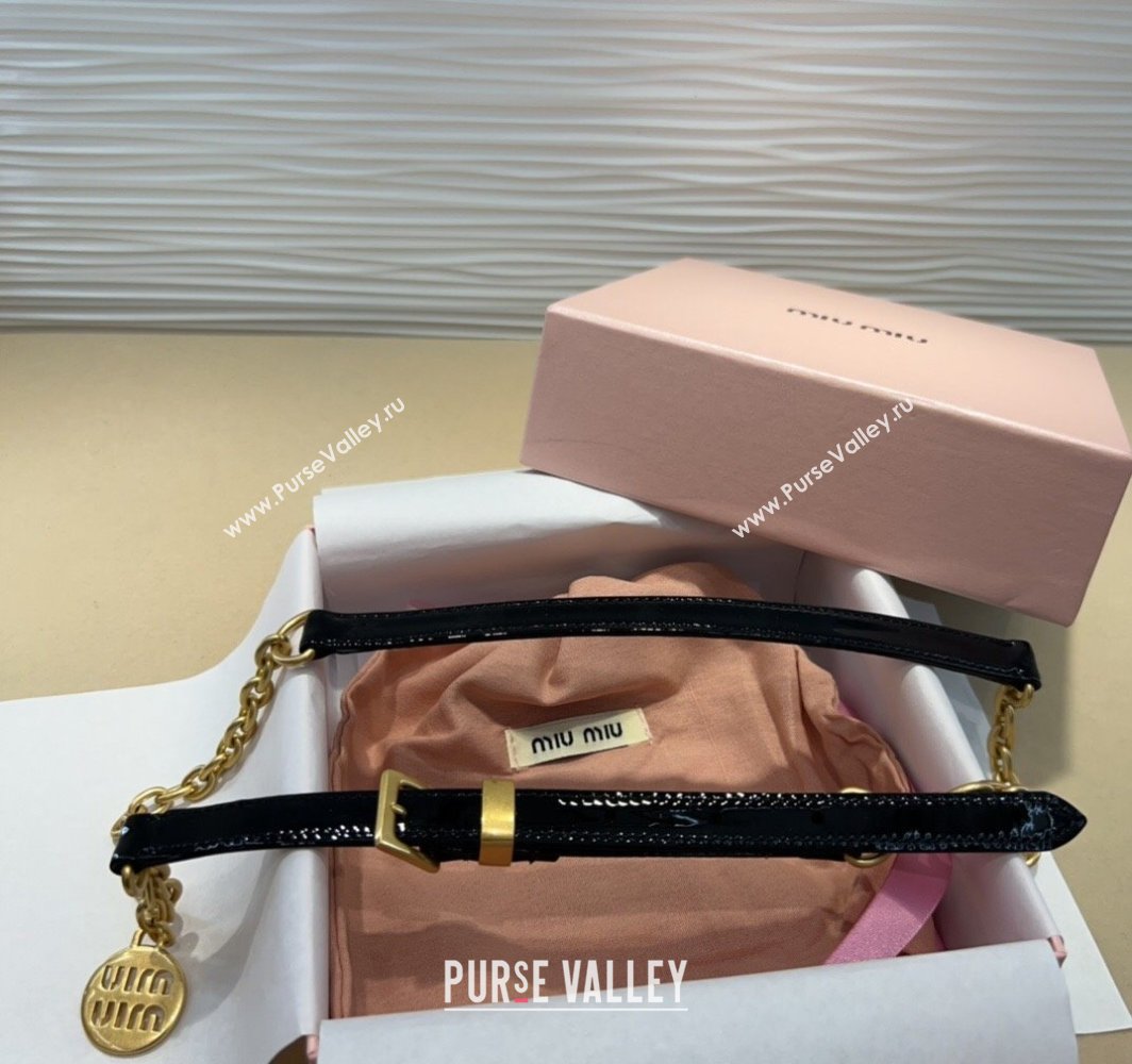 Miu Miu Logo Charm Chain Leather Belt 1.5cm Black 2025 0317 (99-250317045)