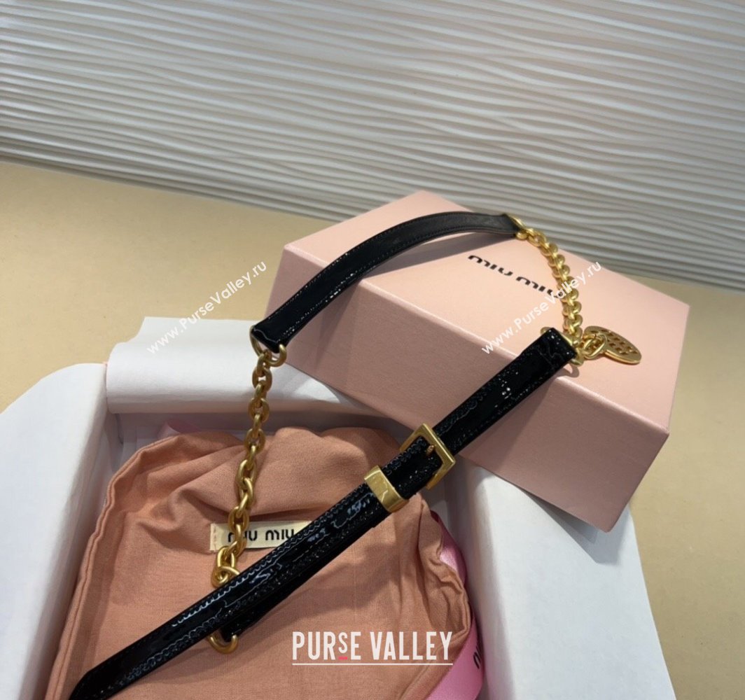 Miu Miu Logo Charm Chain Leather Belt 1.5cm Black 2025 0317 (99-250317045)