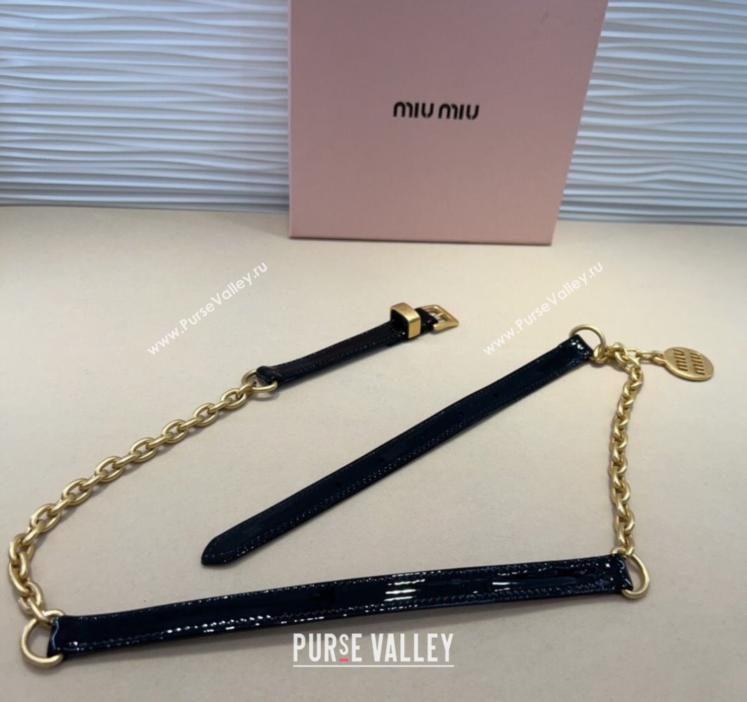 Miu Miu Logo Charm Chain Leather Belt 1.5cm Black 2025 0317 (99-250317045)