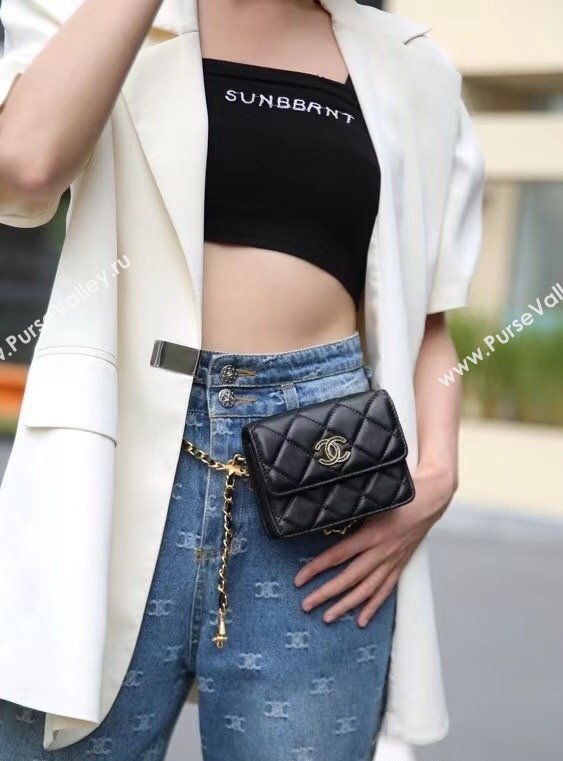 Chanel Grained Calfskin Belt Bag Chain Mini bag Black 2025 0317 (99-250317035)