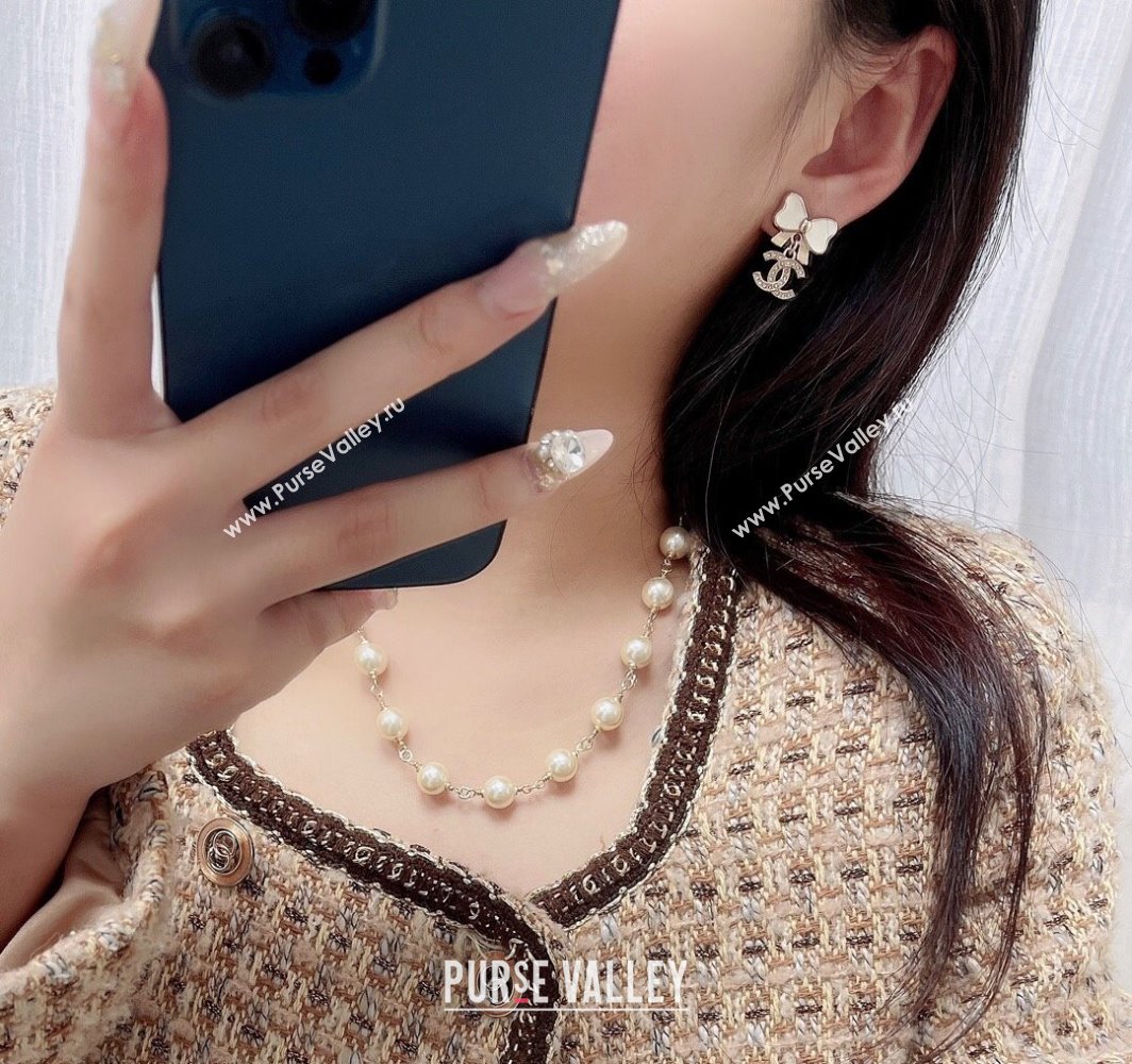 Chanel Bow Short Earrings White 2025 0320 (YF-250320039)