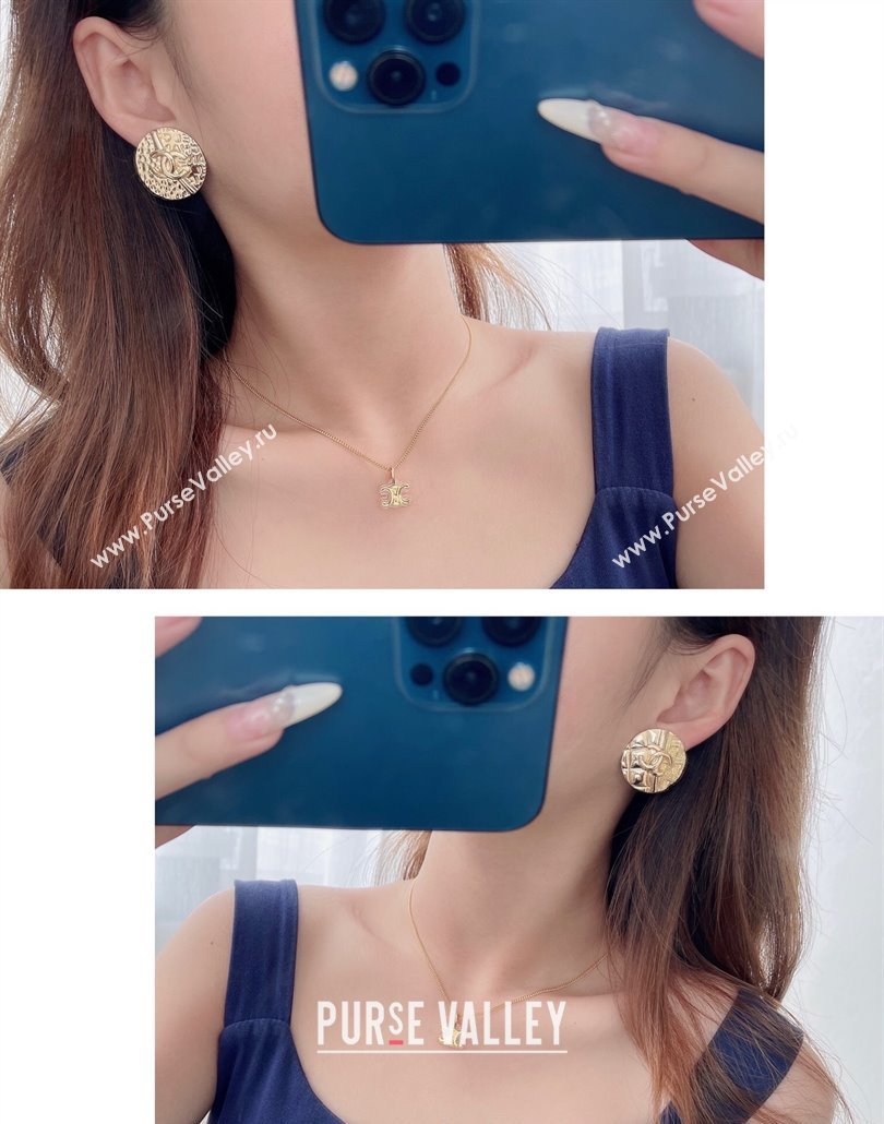 Chanel Quilted Round Stud Earrings Gold 2025 (YF-250320030)