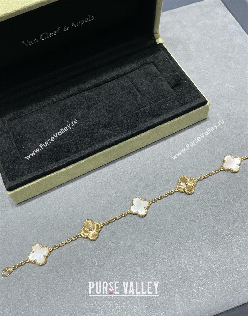 Van Cleef Arpels Alhambra Bracelet, 5 Motifs White/Gold 2025 0320 (YF-250320114)