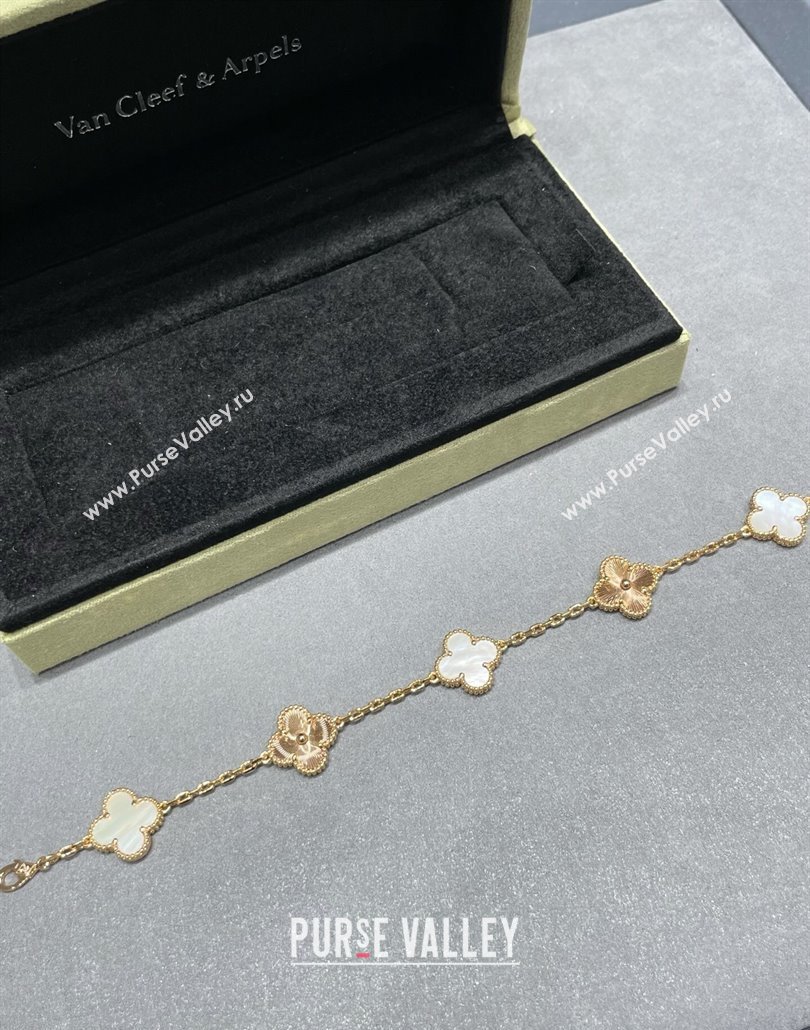 Van Cleef Arpels Alhambra Bracelet, 5 Motifs White/Gold 2025 0320 (YF-250320114)