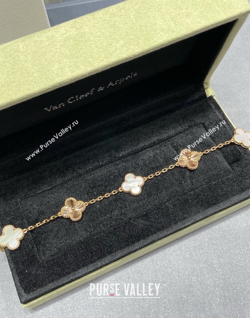 Van Cleef Arpels Alhambra Bracelet, 5 Motifs White/Gold 2025 0320 (YF-250320114)