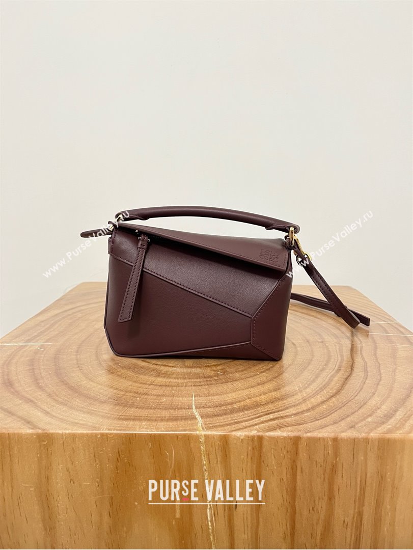 Loewe Mini Puzzle Bag in Classic Calfskin 9310 Burgundy 2025 Top (KK-25042409)