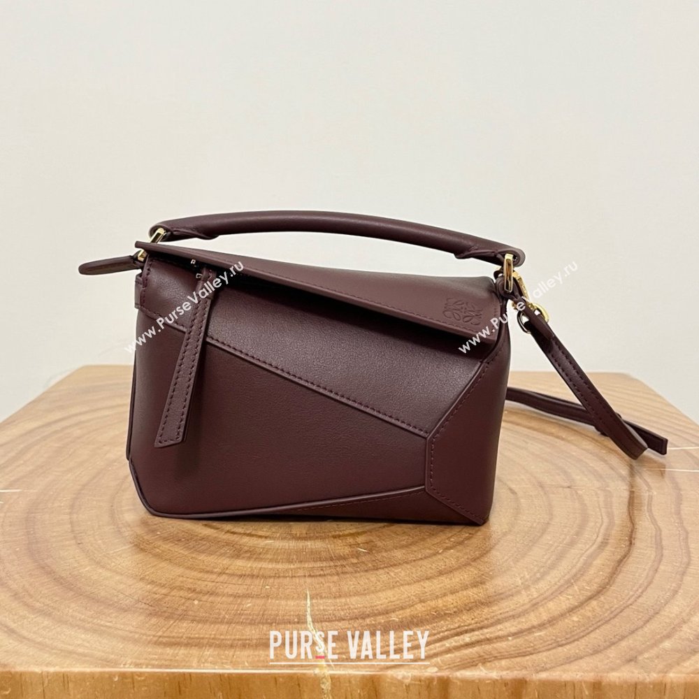 Loewe Mini Puzzle Bag in Classic Calfskin 9310 Burgundy 2025 Top (KK-25042409)