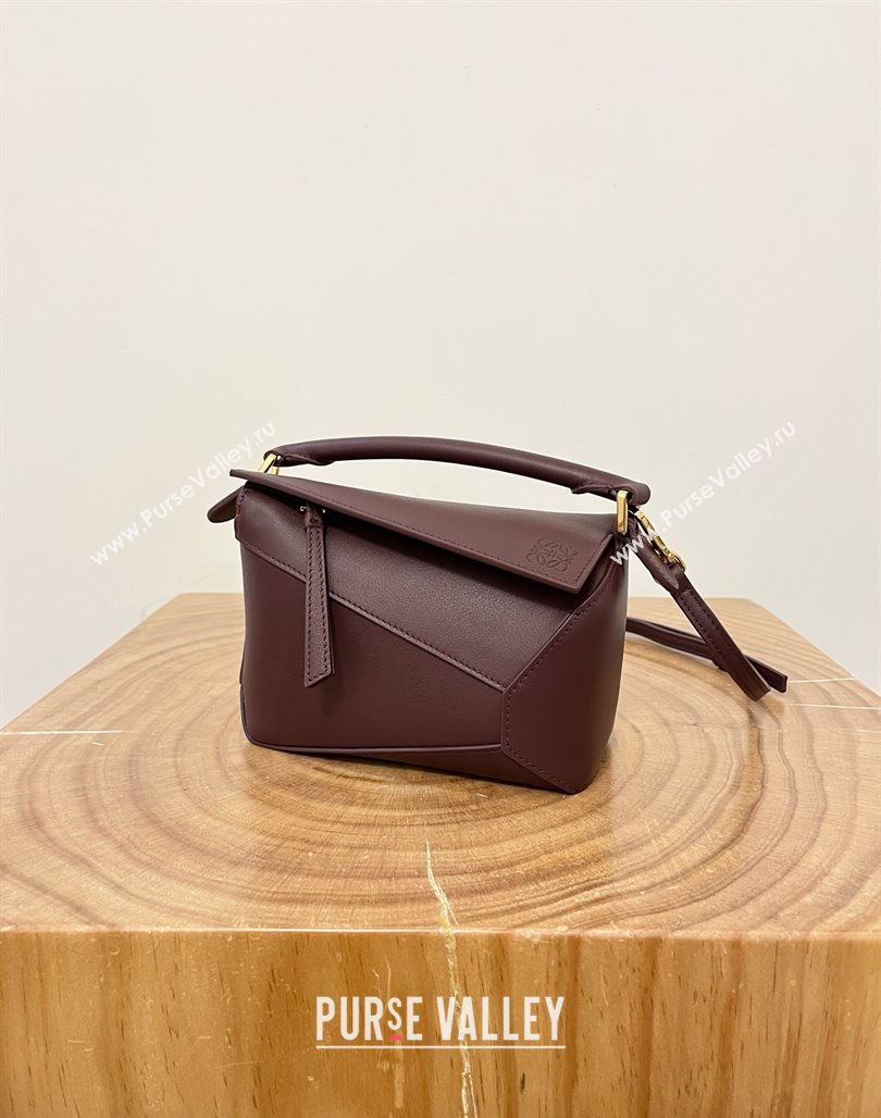 Loewe Mini Puzzle Bag in Classic Calfskin 9310 Burgundy 2025 Top (KK-25042409)
