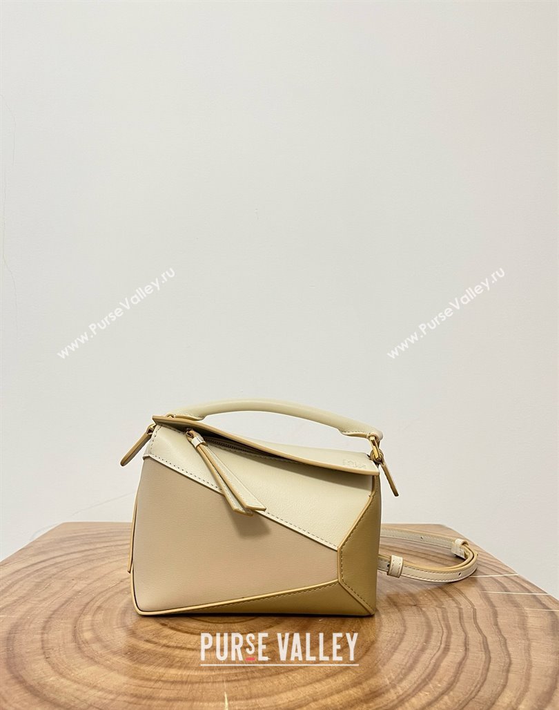 Loewe Mini Puzzle Bag in Classic Calfskin 9310 Beige/Light Brown 2025 Top (KK-25042411)