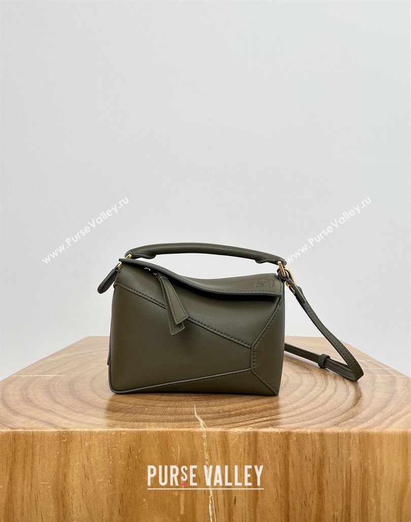 Loewe Mini Puzzle Bag in Classic Calfskin 9310 Khaki Green 2025 Top (KK-25042416)