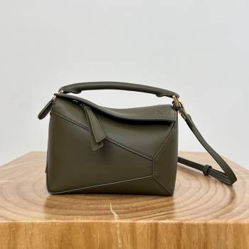 Loewe Mini Puzzle Bag in Classic Calfskin 9310 Khaki Green 2025 Top (KK-25042416)