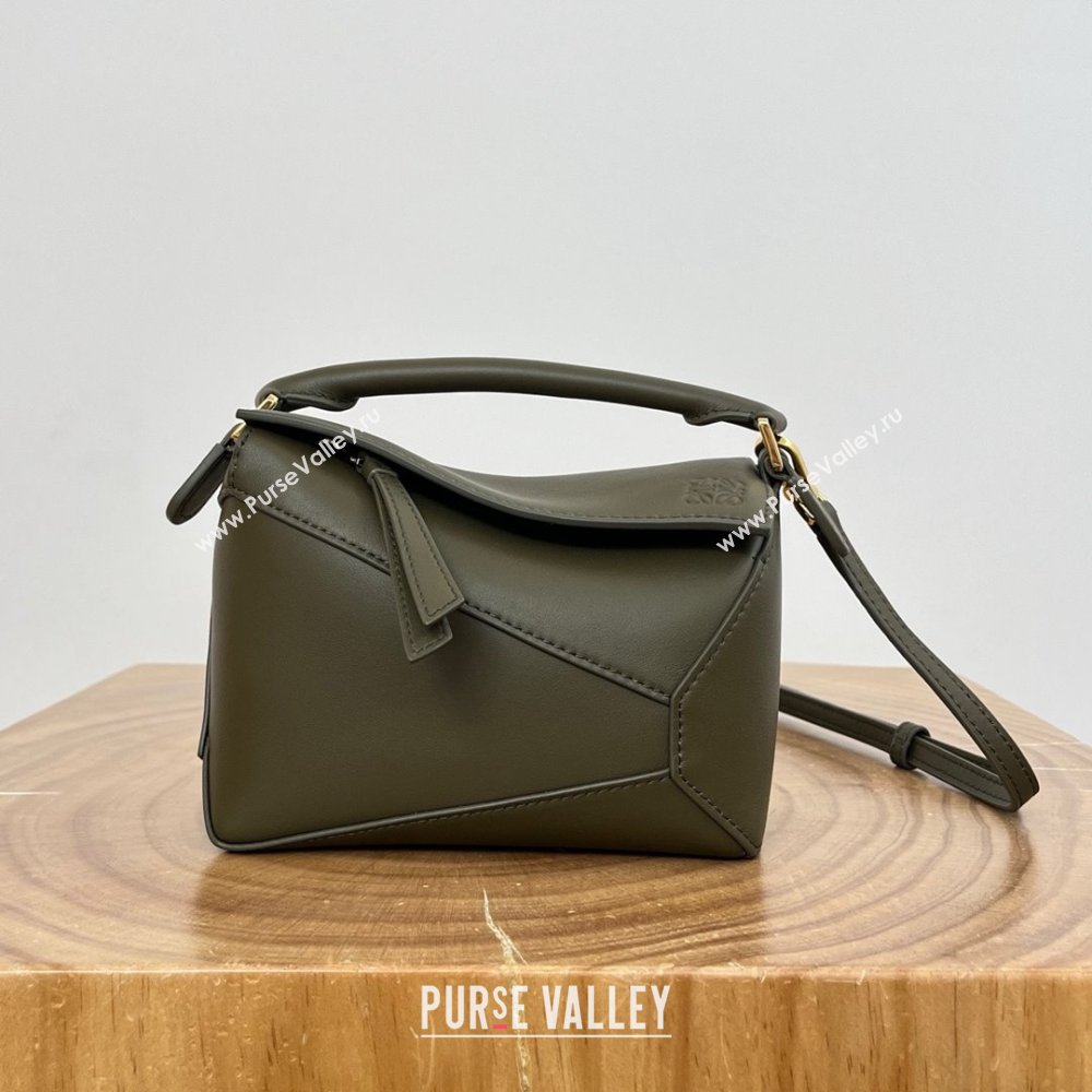 Loewe Mini Puzzle Bag in Classic Calfskin 9310 Khaki Green 2025 Top (KK-25042416)