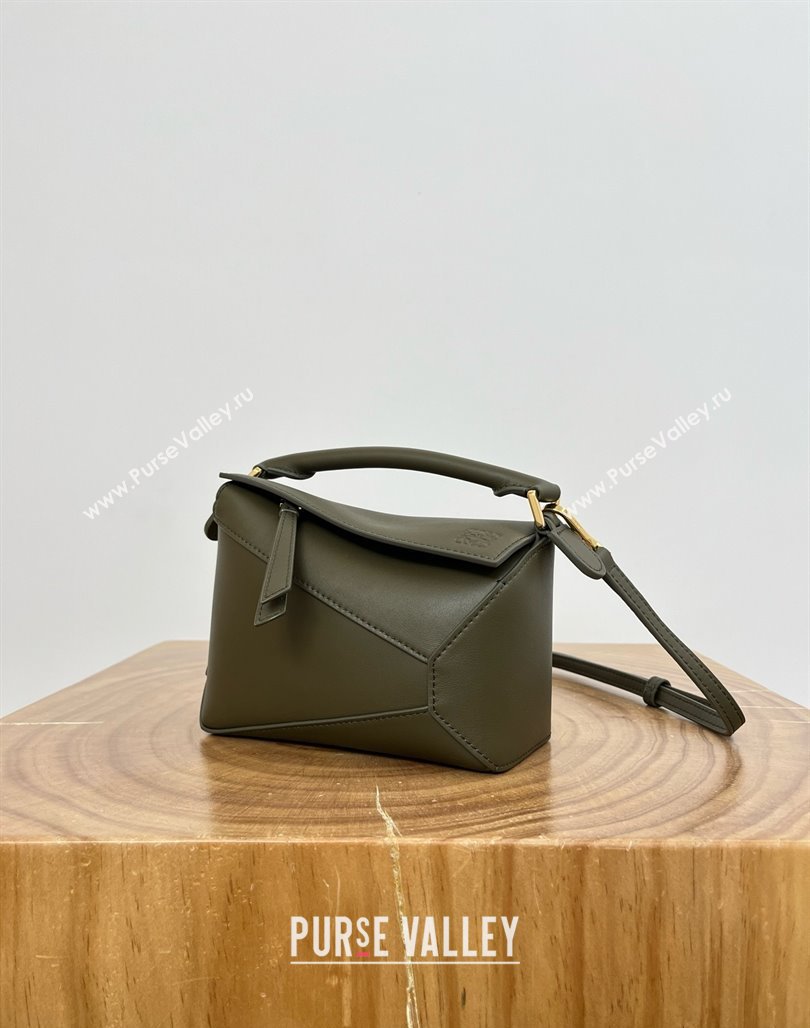 Loewe Mini Puzzle Bag in Classic Calfskin 9310 Khaki Green 2025 Top (KK-25042416)