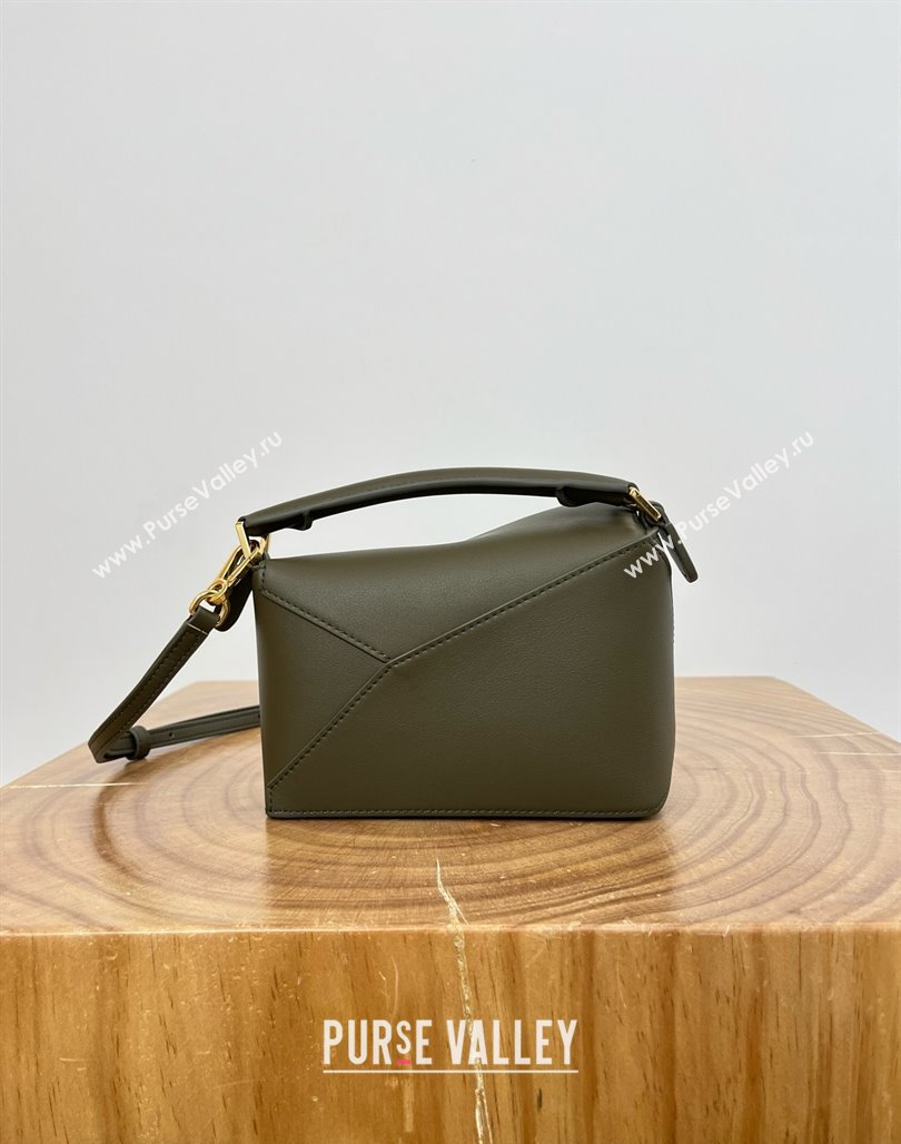 Loewe Mini Puzzle Bag in Classic Calfskin 9310 Khaki Green 2025 Top (KK-25042416)