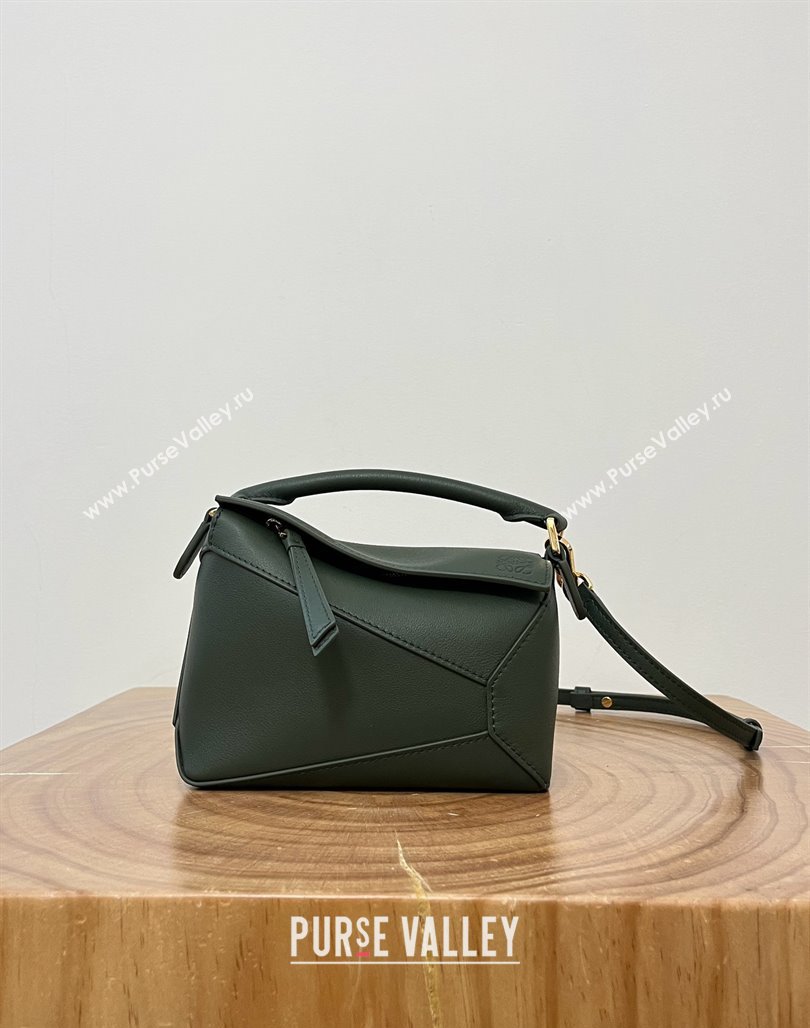 Loewe Mini Puzzle Bag in Classic Calfskin 9310 Bottle Green 2025 Top (KK-25042419)