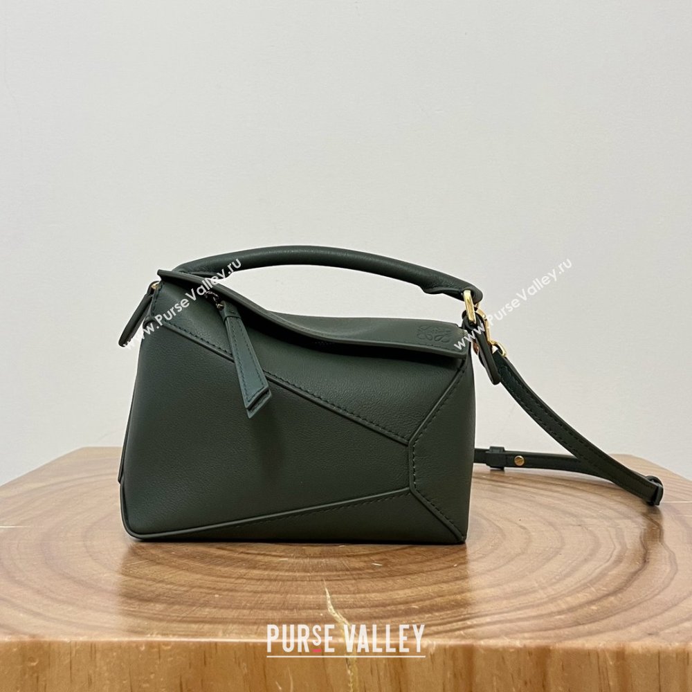 Loewe Mini Puzzle Bag in Classic Calfskin 9310 Bottle Green 2025 Top (KK-25042419)
