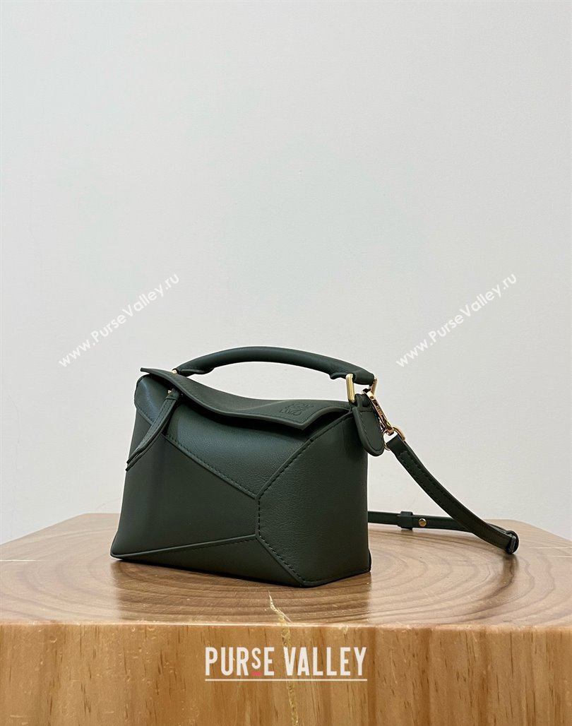 Loewe Mini Puzzle Bag in Classic Calfskin 9310 Bottle Green 2025 Top (KK-25042419)