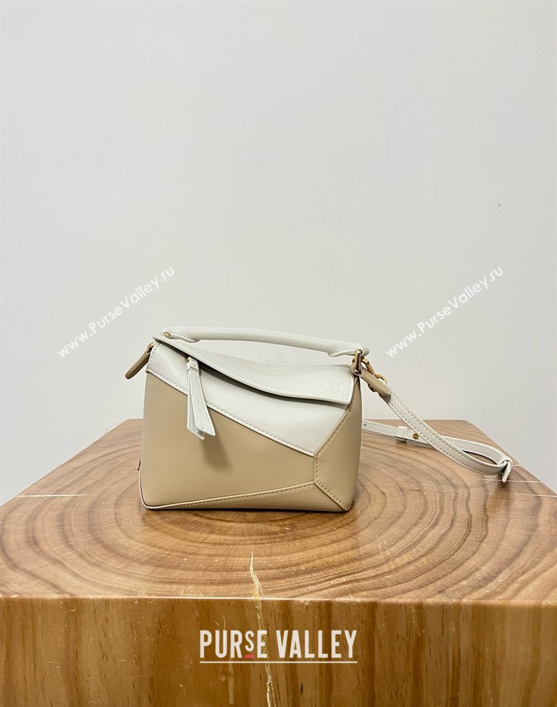 Loewe Mini Puzzle Bag in Classic Calfskin 9310 Beige/White 2025 Top (KK-25042420)