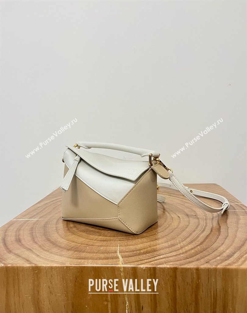 Loewe Mini Puzzle Bag in Classic Calfskin 9310 Beige/White 2025 Top (KK-25042420)