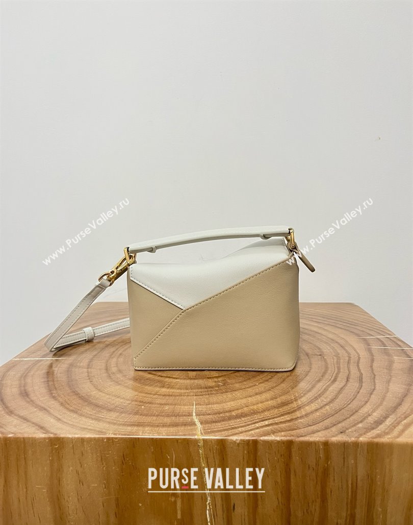 Loewe Mini Puzzle Bag in Classic Calfskin 9310 Beige/White 2025 Top (KK-25042420)