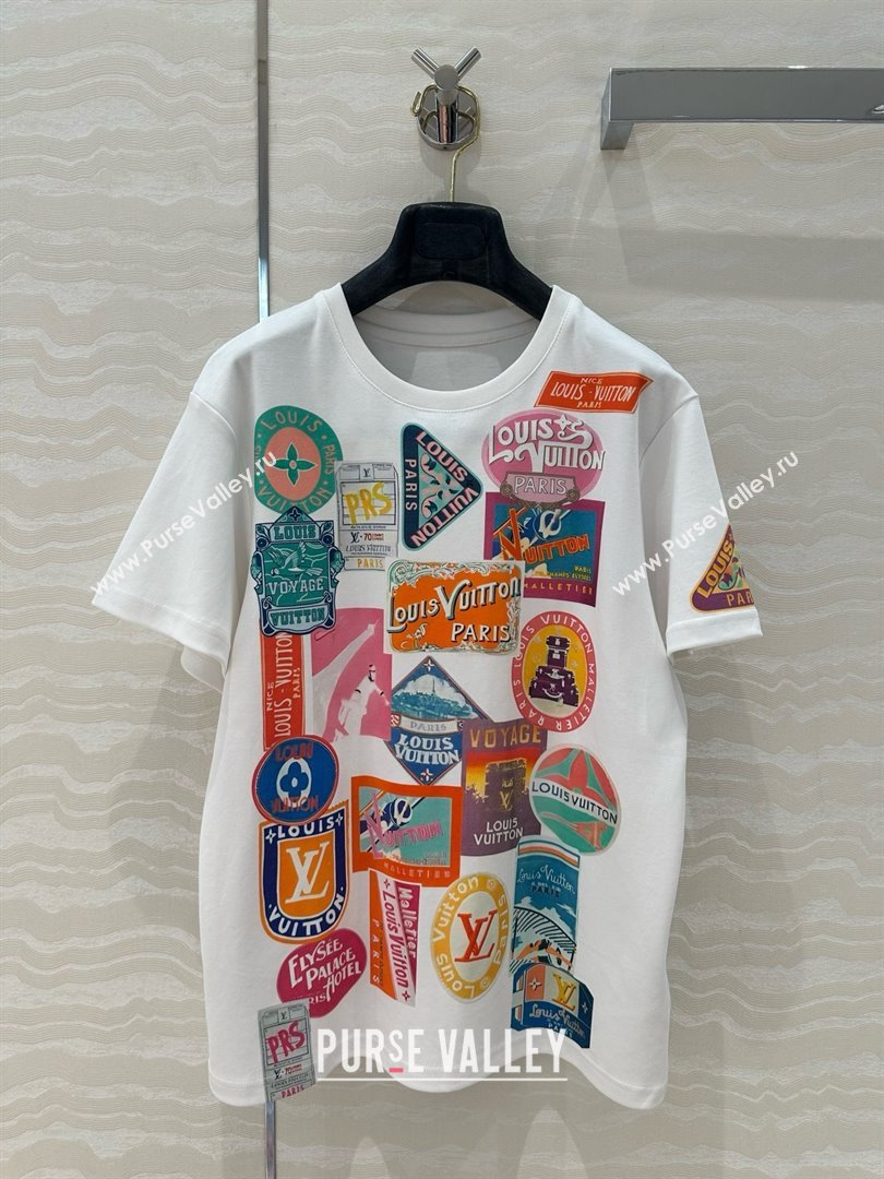 Louis Vuitton Travel Patch Print T-shirt 1AHISL White 2025 (Q-25050704)
