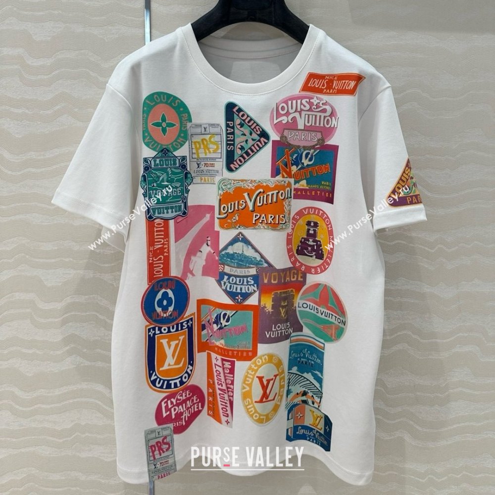 Louis Vuitton Travel Patch Print T-shirt 1AHISL White 2025 (Q-25050704)