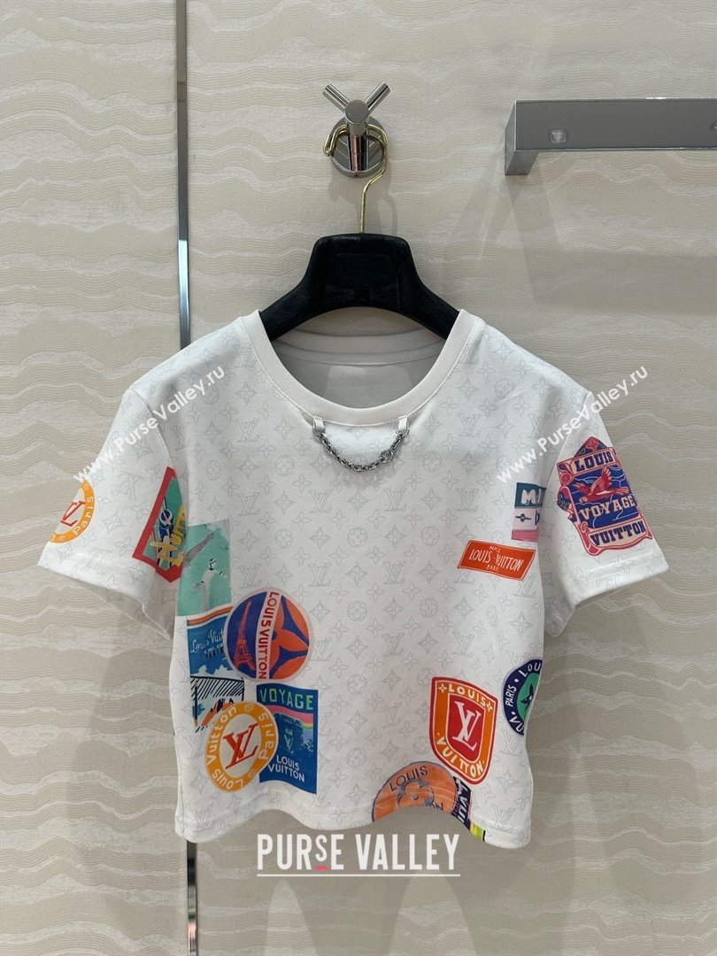 Louis Vuitton Mahina Patch Print Crop Top T-shirt 1AHITK White 2025 (Q-25050703)