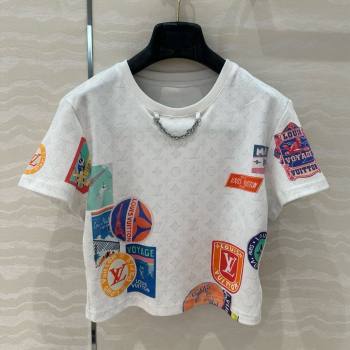 Louis Vuitton Mahina Patch Print Crop Top T-shirt 1AHITK White 2025 (Q-25050703)
