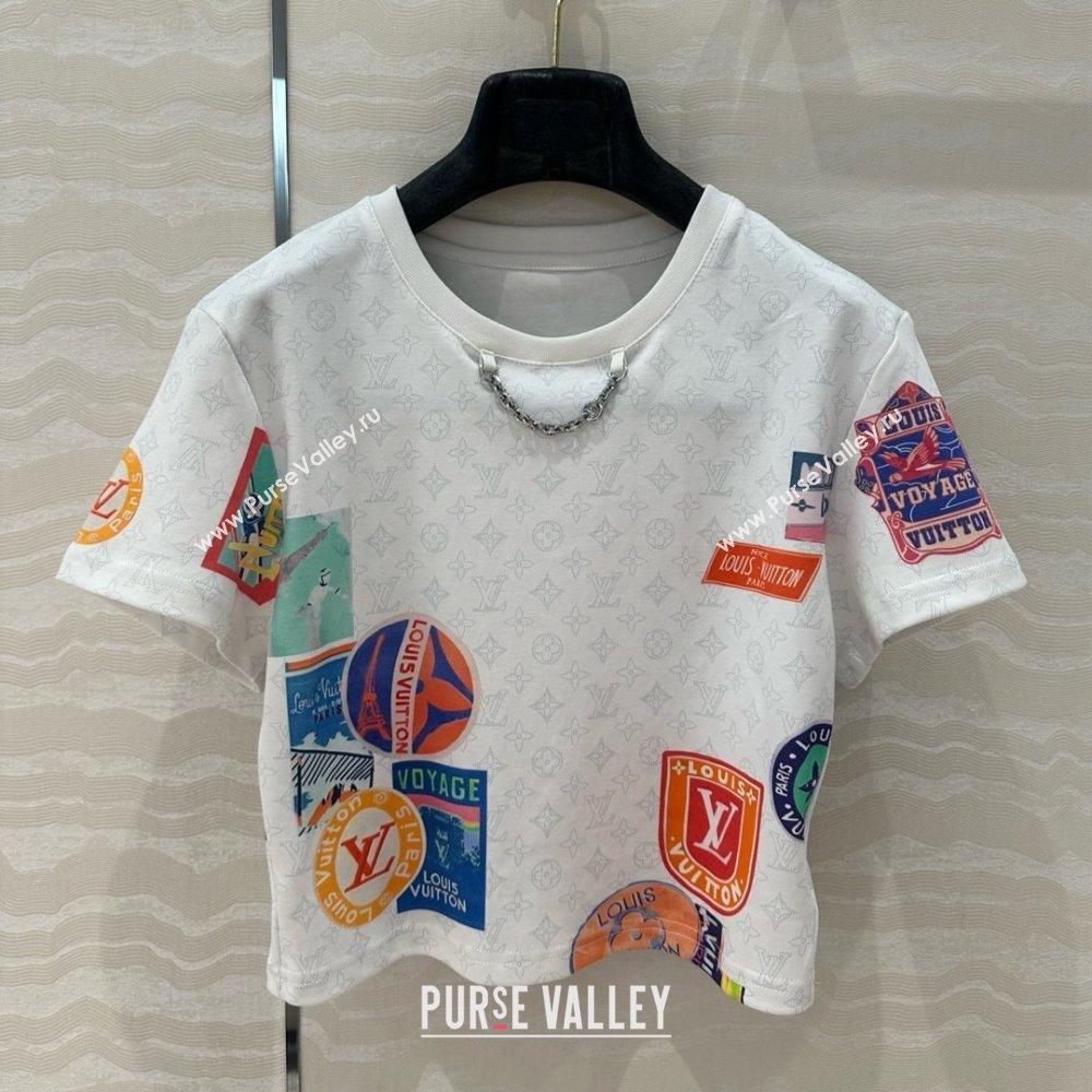 Louis Vuitton Mahina Patch Print Crop Top T-shirt 1AHITK White 2025 (Q-25050703)