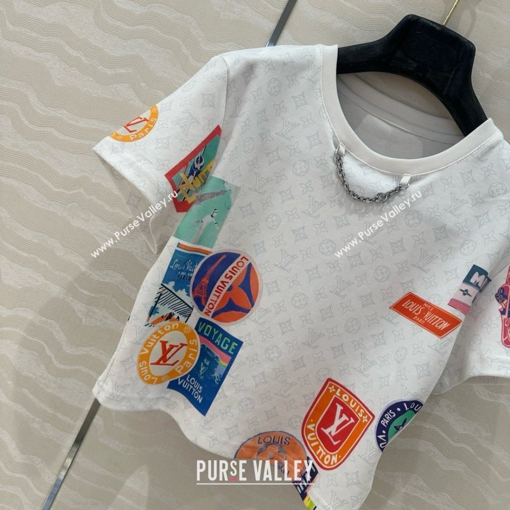 Louis Vuitton Mahina Patch Print Crop Top T-shirt 1AHITK White 2025 (Q-25050703)